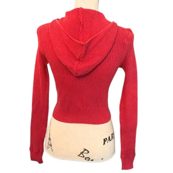 Hooked Up by IOT Vintage Y2K Red Cropped Waffle Hoodie Size Medium - Picture 4 of 8